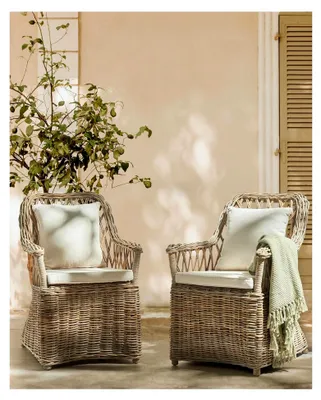 Produktbild von Gartensessel mit hoher Lehne Rattan 2er Set Auflagen beige