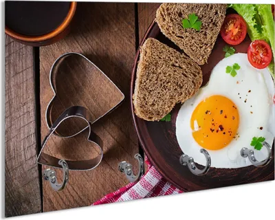 Produktbild von Wallario Schlüsselbrett aus Glas, Motiv: Frühstück mit Liebe serviert, 30 x 20 cm mit 4 Haken