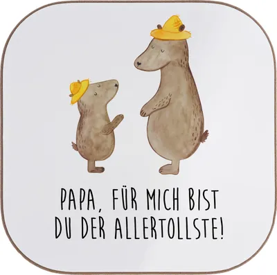 Produktbild von Mr. & Mrs. Panda Tassenuntersetzer Bären mit Hut - Weiß - Geschenk, Untersetzer Gläser, Coaster, Getränkeuntersetzer, Tischuntersetzer, Vatertag, für, Muttertag, Bär