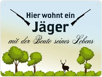 Produktbild von Metallschild XL mit Spruch: Comic_Hier wohnt ein Jäger… Schild Blechschild