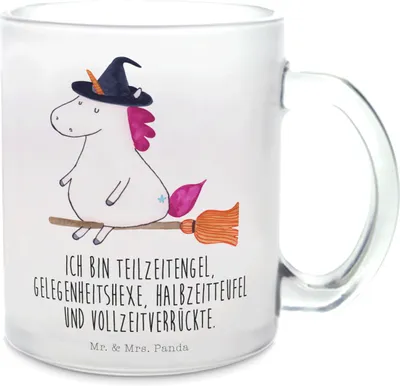 Produktbild von Mr. & Mrs. Panda Teetasse Einhorn Hexe - Transparent - Geschenk, aus Glas, Häferl, Frau, Leben, Unicorn, Haferl, Trinkglas, Tee Tasse, Teufel, Einhörner, Freundin, Engel