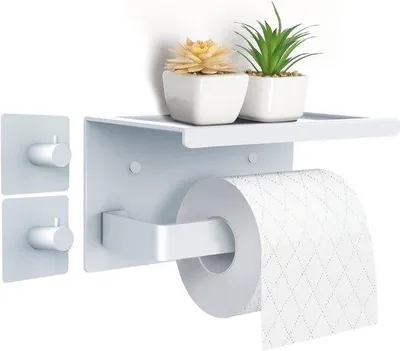 Produktbild von Famanu Toilettenpapierhalter ohne Bohren - Aluminium mit 17 cm Ablage