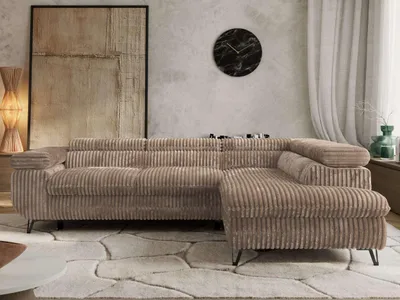 Produktbild von Couch mit Schlaffunktion L-form Ecksofa Wohnzimmersofa mit Einstellbare Kopfstützen - PABLO L - Cord - Braun - Rechts