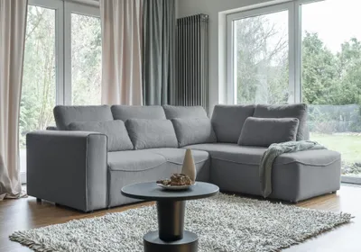 Image de MIUFORM Homely Tommy - Canapé d'angle avec fonction lit et coffre de lit L-FORM - 257x210cm - Gris - Canapé-lit Canapé