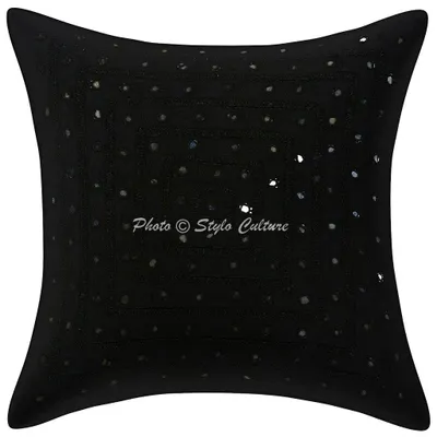Kissenbezug 40x40 cm schwarz Baumwolle geometrisch bestickt 1 Stück