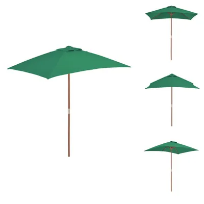Zdjęcie produktu dla vidaXL Parasol z drewnianym drążkiem 150 x 200 cm Zielony - Parasole i parasole przeciwsłoneczne
