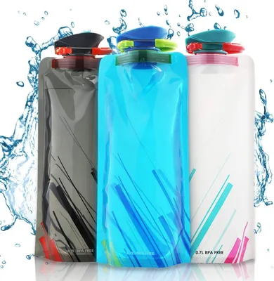 Produktbild von Trinkflasche faltbare Trinkflasche, 700 ml, Set mit 3 flexiblen faltbaren Wasserflaschen, wiederverwendbare Festival-Flasche für Wandern, Abe