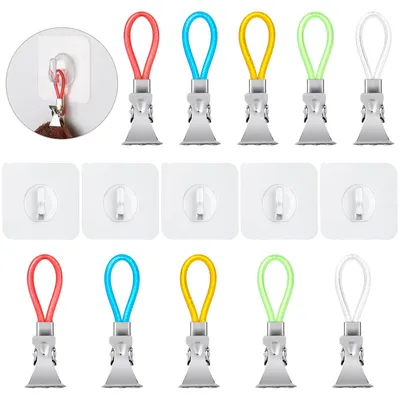 Image de 15 porte-serviettes, 5 couleurs, crochets à serviettes en métal, pinces à torchons, pinces à serviettes colorées pour la salle de bain et la cuisine