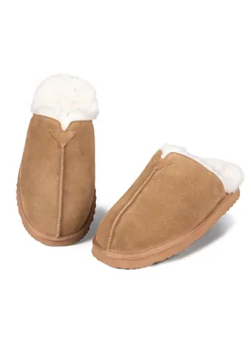 Produktbild von Herren Pantoffeln Slipper aus m  Lammerfell Plüsch Hausschuhe Winter warm Braun Größe 45