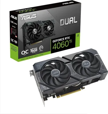 Zdjęcie produktu dla ASUS Dual -RTX4060TI-O16G, GeForce RTX 4060 Ti, 16 GB, GDDR6, 128 bit, 7680 x 4320 px, PCI Express 4.0