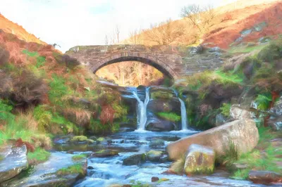 Produktbild von Muralo Fototapete Natur 135 (B) x 90 (H) cm Vlies Tapete Wandtapeten Fluss Wasserfall Steinbrücke Himmel Wohnzimmer Schlafzimmer moderne Wandbilder XXL Landschaft Panorama Wand Dekoration