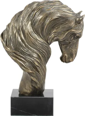 Immagine prodotto di Cavallo frisone II - elegante statua, busto di cavallo su piedistallo in pietra, trofeo per corse di cavalli del marchio Art-Dog