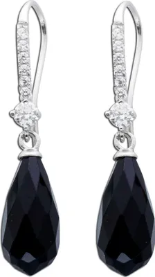 Produktbild von CH.ABRAMOWICZ Ohrhänger, Sterling Silber 925, rhodiniert, mit Onyx & Zirkonia, schwarz & weiß, facettierter Tropfenschliff, Krappenfassung, Brisur, Länge 38mm, Breite 7.6mm, 4.3 Gramm