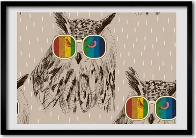 Produktbild von Bild - Bilderrahmen - 100 cm x 70 cm - MDF - Rahmen - Foto - Wandkunst Eulen Gläser