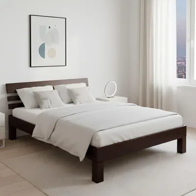 Produktbild von Krok Wood Massivholzbett Julia in Buche, Farbe Dunkle Walnuss (140 x 200 cm)