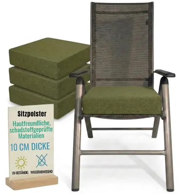 Zdjęcie produktu dla Pillows24 - Ergonomiczna poduszka do siedzenia na zewnątrz - 4x [ 40x40x10 cm ] w kolorze zielonym - Nadające się do prania siedzisko z zamkiem błyskawicznym na krzesło do mebli ogrodowych