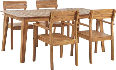 Produktbild von BELIANI Gartenmöbel Set Akazienholz Hellbraun Gartentisch und 4 Stühle mit Armlehnen Rustikaler Stil Outdoor für Garten Terrasse