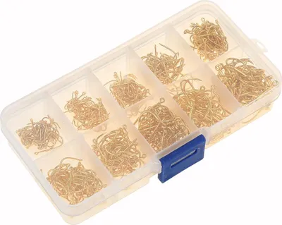 Produktbild von 500 Stück Angelhaken Kohlenstoffstahl, schwarz, Salzwasser-Angelhaken, Zubehör (Gold)
