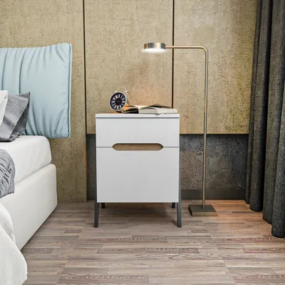 Produktbild von Skye Decor, Neva - Walnut, White, Nachttisch, Nussbaum, 100 % MELAMINBESCHICHTETE SPANPLATTEN, 45 x 38 x 63,5 cm