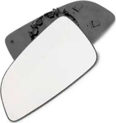 A car side mirror glass and its backing are shown against a white background.