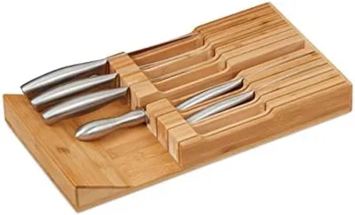 Productafbeelding van PromoHome® messenblok voor keukentrays – bamboe organizer voor 12 messen, 43x23x5 cm, bruin
