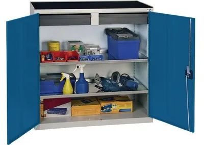 Produktbild von Stumpf Werkzeugschrank grau / blau 2 Schubladen / 2Böden H1000xB1000xT500mm mit 2 Flügeltüren - 3007274