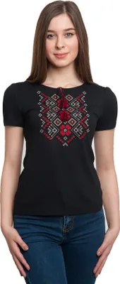Produktbild von T-Shirt Ukraine gestrickte  Vyshyvanka  Frauen Tracht Schwarz  traditionelles  Ornament Größe L