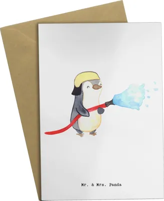 Produktbild von Mr. & Mrs. Panda Grußkarte Feuerwehrmann Herz - Weiß - Geschenk, Feuerwehr, einladungskarten, weihnachtskarten, hochzeitskarten, Ausbildung, Freiwillige, osterkarte