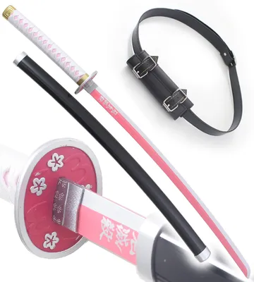 Produktbild von Anime Cosplay Katana aus Holz Kanao Tsuyuri Holzschwert Kimetsu No Yaiba Schwert + Schwarzer Gürtel mit Schwerthalter Gürtel