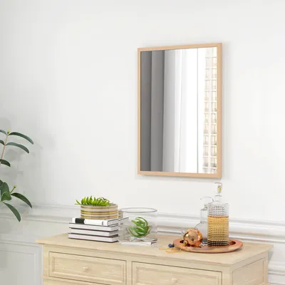 Produktbild von SUGIFT Wandspiegel MDF-Rahmen Holzoptik, Dekospiegel rechteckig, Flurspiegel Naturholz | 50 x 70 cm | 3,5 kg | 4 Montagehaken
