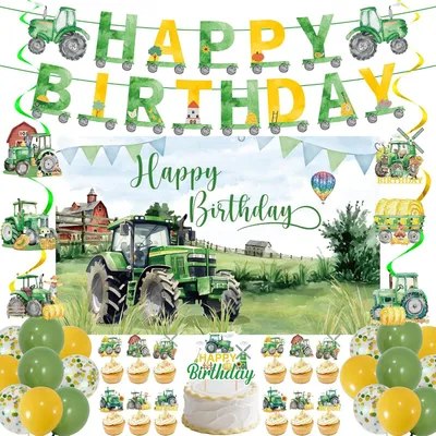Productafbeelding van Farm green tractor verjaardagsdecoratie - Set van 40 - Decoratie voor kinderen