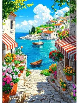 5D Diamond Painting Set, Landschaft, Strandstadt, 30x40 cm