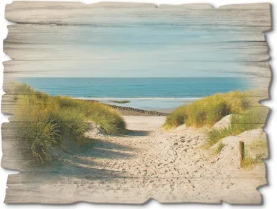 Produktbild von ARTland Holzbild Vintage Strand mit Sanddünen und Weg zur See Größe: 40x30 cm