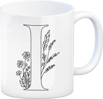 Produktbild von Floral Buchstabe I Kaffeebecher zum Ausmalen für Kunstliebhaber