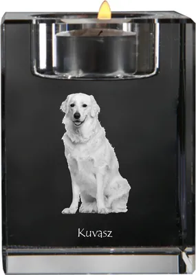 Produktbild von Kuvasz - Kerzenhalter mit Hundefoto, Teelichthalter aus Kristall, personalisiertes Geschenk der Marke Art-Dog