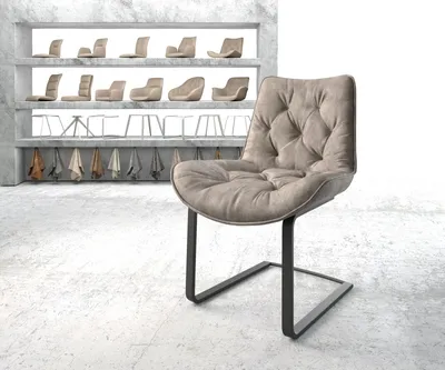 Produktbild von DELIFE Freischwinger Taimi-Flex Mikrofaser Taupe Vintage Freischwinger flach Schwarz