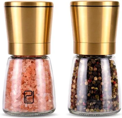 Immagine prodotto di Set di macinae macina pepe gourmet - regolabile - 2 pezzi - dorato - in Vetroceramica e acciaio inossidabile