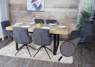 Image de lot de 6 chaises de salle à manger HWC-K32, chaise de cuisine, chaise pivotante Auto-Position, tissu MVG ~ velours gris