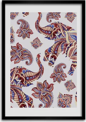 Produktbild von Bild - Bilderrahmen - Foto - 70 cm x 100 cm - MDF - Rahmen - Wandkunst - Ethnische Elefanten Muster