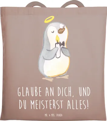 Produktbild von Mr. & Mrs. Panda Schultasche Stolpersteine im Alltag meistern - Braun Pastell - Geschenk, Trost, Mutmacher, Einkaufstasche, Stoffbeutel, Ermutigung, Inspiration, Tote Bag