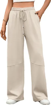 Produktbild von ASKSA Damen Jogginghose Baggy High Waist Weitem Bein Sporthose Bequeme Lang Traininghose Mit Taschen (Apricot,XXL)