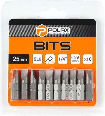 Zdjęcie produktu dla Zestaw bitów 25mm SL6 1/4" 6150CRV (10 szt) Polax