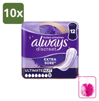 Image de 10 protections urinaires Always Discreet Ultimate Night – Pack économique – 10 pièces