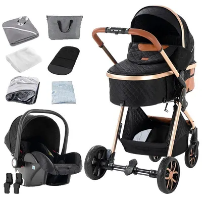 Productafbeelding van Babywagen, opvouwbaar design, compatibel met autostoeltje, zwart