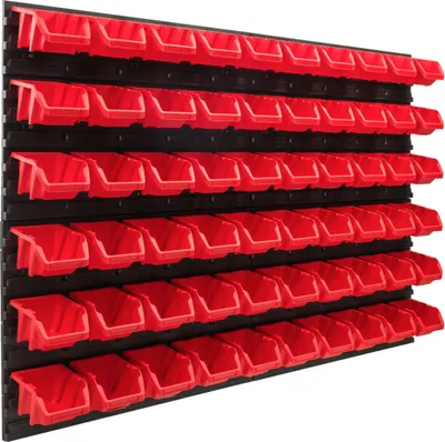 Immagine prodotto di Sistema di stoccaggio Scaffale da officina | 115 x 78 cm | 60 pezzi. Scatola | Scaffale a muro con contenitori impilabili - Pannelli a muro Scaffale extra resistente Scaffale portautensili Scaffale da officina Scaffale da garage