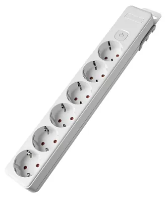 Immagine prodotto di Prese multiple Braytron a 6 vie senza cavo, con interruttore on/off illuminato, 3680 W, sicurezza bambini, ciabatta per installazione personalizzata con sistema a clip