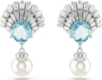 Produktbild von Swarovski Idyllia Drop-Ohrhänger, Muschel, Blau, Rhodiniert