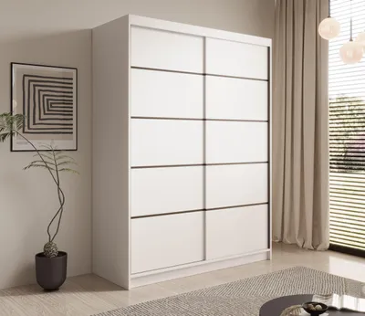 Produktbild von Schwebetürenschrank 2-türig Schrank, Spiegeltür,Garderobe Schiebtüren Schlafzimmer - Schiebetürenschrank SANTINA 150 - Weiß