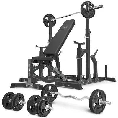 Obrázek produktu pro Marbo Sport - Sada MS11_2.0_83KG_G | Oboustranně nastavitelná posilovací lavice + nastavitelný stojan + pogumovaná tyč a sada činek 83 kg