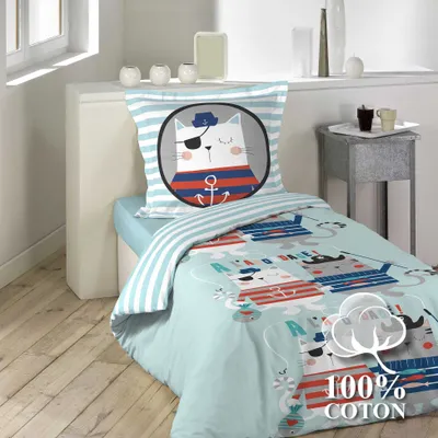 Produktbild von Jungen Wende Bettwäsche Pirat 140x200 Baumwolle Bettdecke Bettgarnitur blau bunt